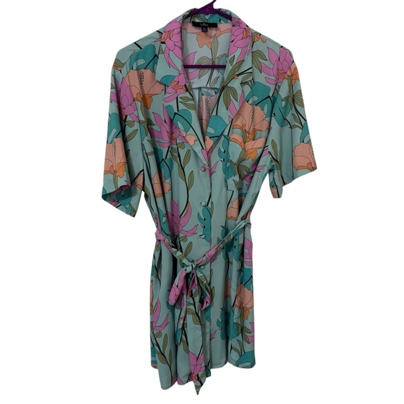 Lulus Totally Tropical Light Green Floral Print Button-Up Shirt Dress size XL - Picture 4 of 12